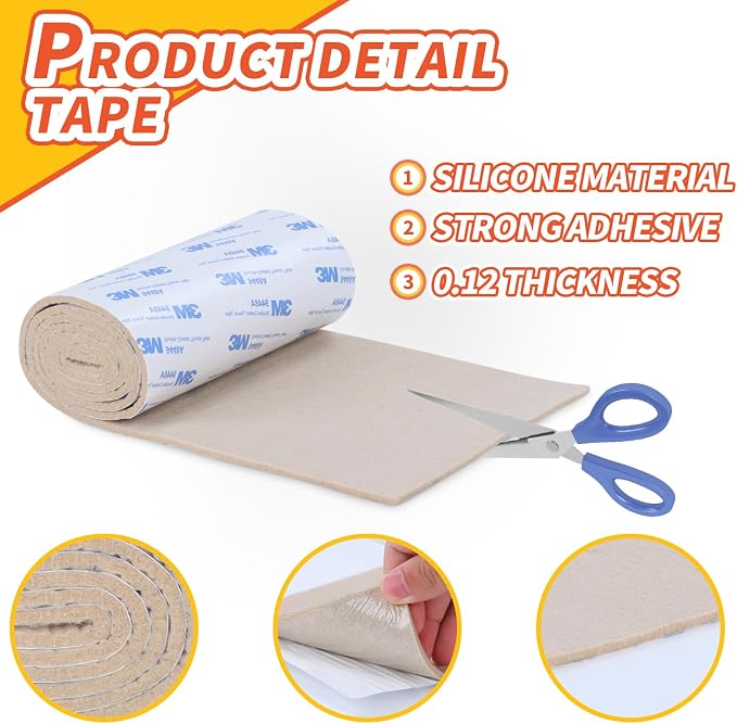 Felt Furniture Pads, Non Slip Self Adhesive Cuttable Felt Tape Beige Heavy Duty - Image 5