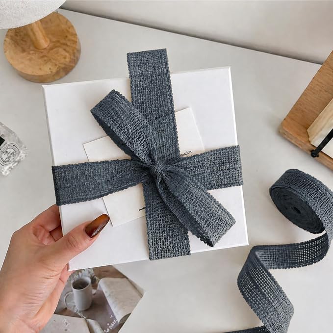 Navy Blue Burlap Ribbon 1-1/2 in X 10 Yard Dark Blue Wired Ribbon | Natural - Image 2