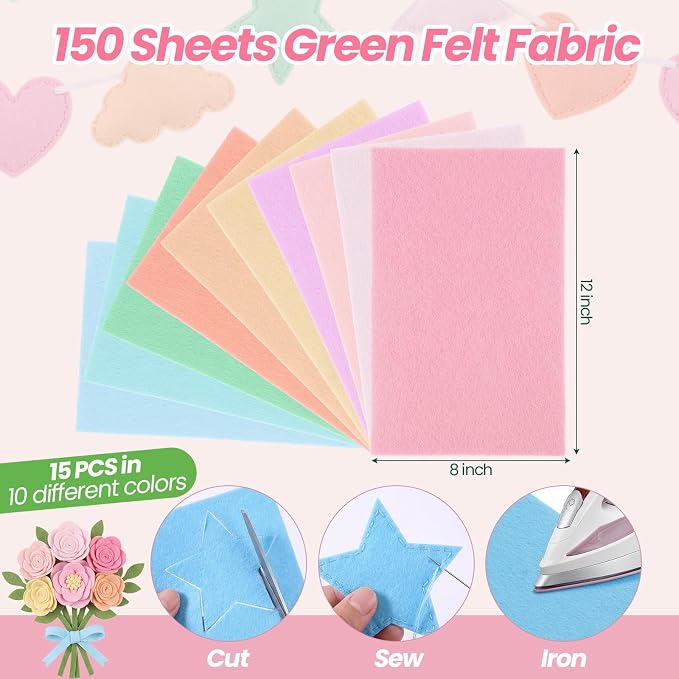 Peryiter 150 Pcs Back to School Pastel Felt Sheets Bulk - Image 2