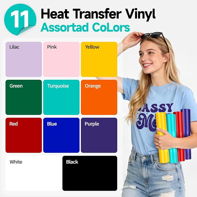 TECKWRAP Heat Transfer Vinyl for T-Shirts 11 PCS 12"x12" Easy Cut & Weed | PU - Image 2