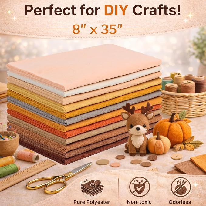 Large Stiff Felt Sheets 8"x35" – 12 Assorted Colors Felt Fabric Bundle Pack - Image 4