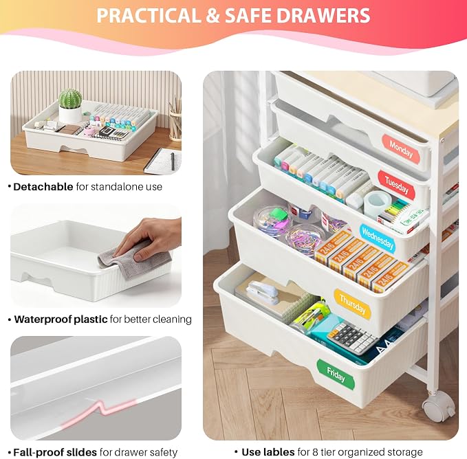 Goovilla Rolling Cart with Drawers, Utility Cart Organizer With 5 Removable - Image 3
