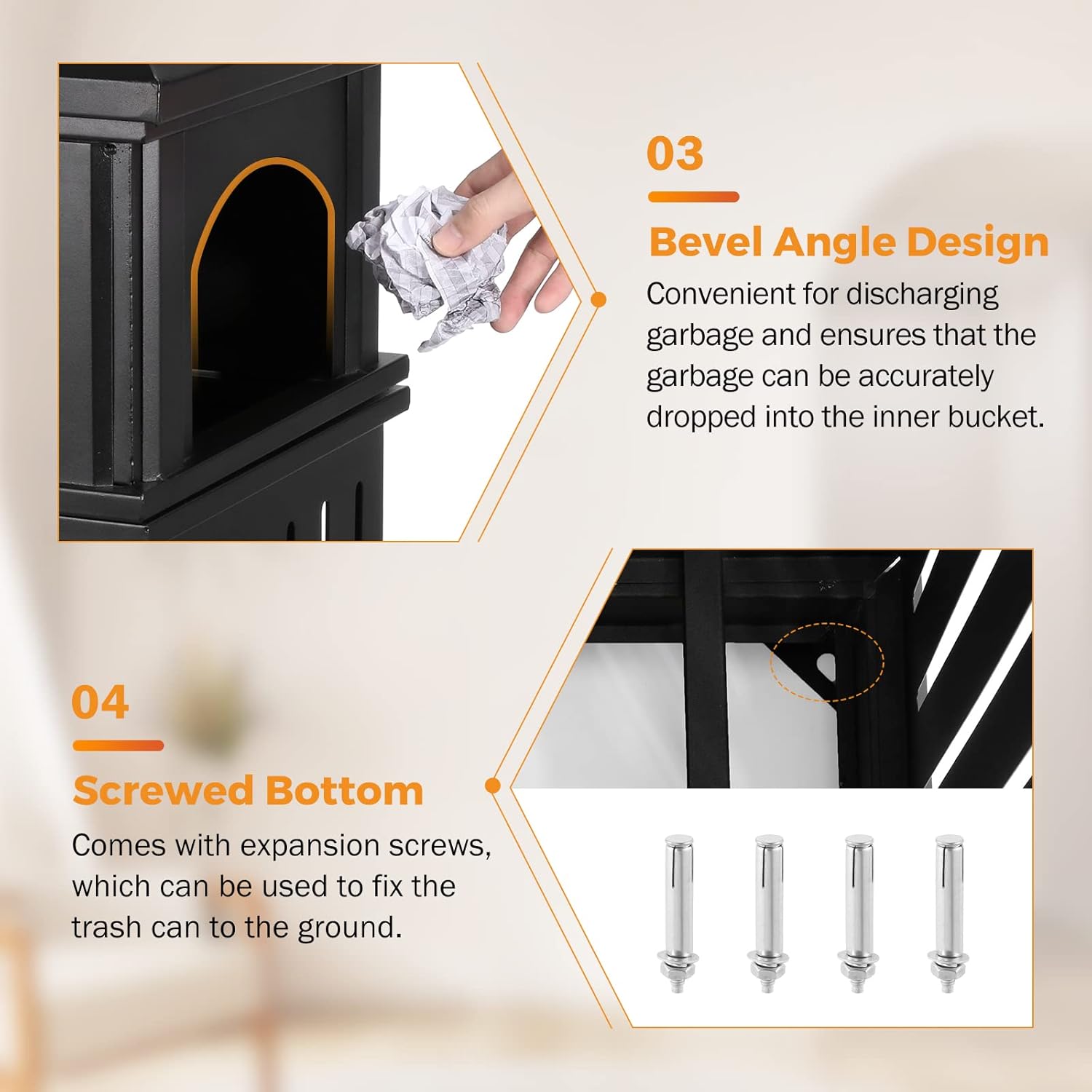 BEAMNOVA Trash Can Outdoor Top Tray Matte Black Stainless Steel Commercial Garbage Enclosure with Locking Lid Heavy Duty Industrial Yard Garage Waste Container, 35.5 * 15.8 * 15.8 in