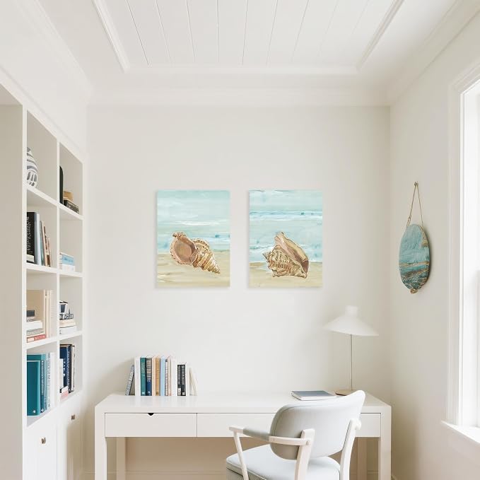 Nautical Seashell Wall Art Beach Wall Decor Ocean Theme Canvas Prints Aqua - Image 7