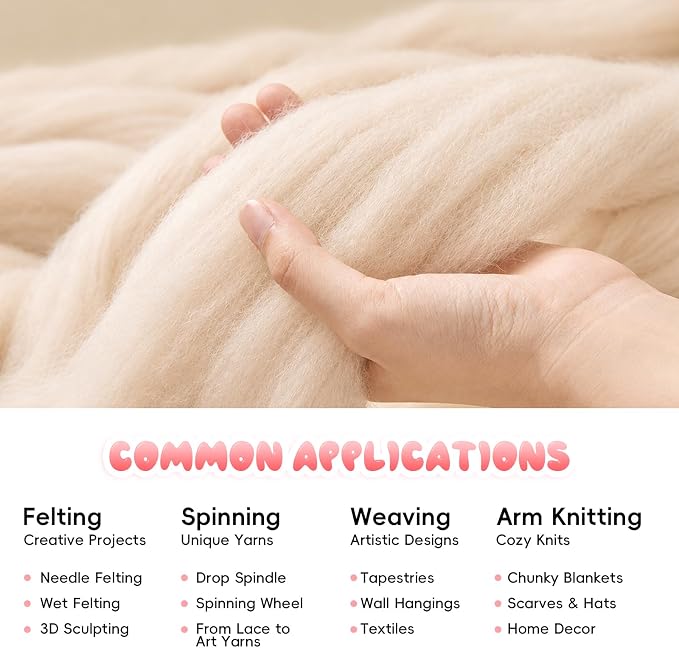 3.53oz Wool Roving: Needle Felting Wool White Roving Wool Felting Supplies Pure - Image 4