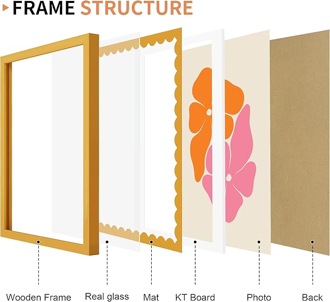 11x14 Picture Frame with Wavy Mat, Wooden Real Glass 11 x 14 Photo Frame - Image 5