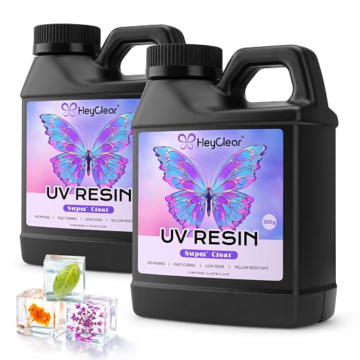 HeyClear 1000g UV Resin kit Crystal Clear, Low Odor, Premixed UV Epoxy Resin by HeyClearResin