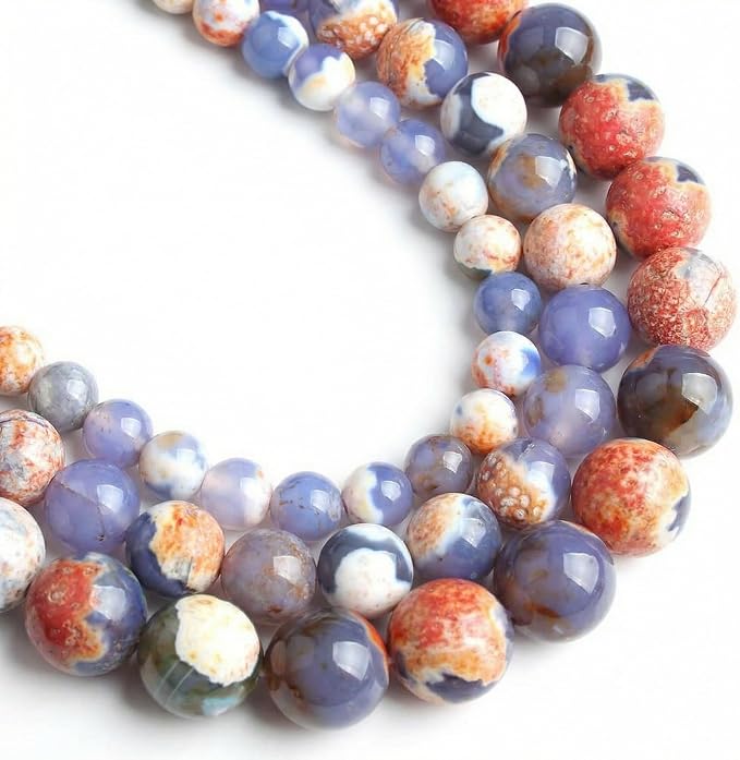 35pcs Round Loose Blue and Orange Fire Agate Beads by Yochus