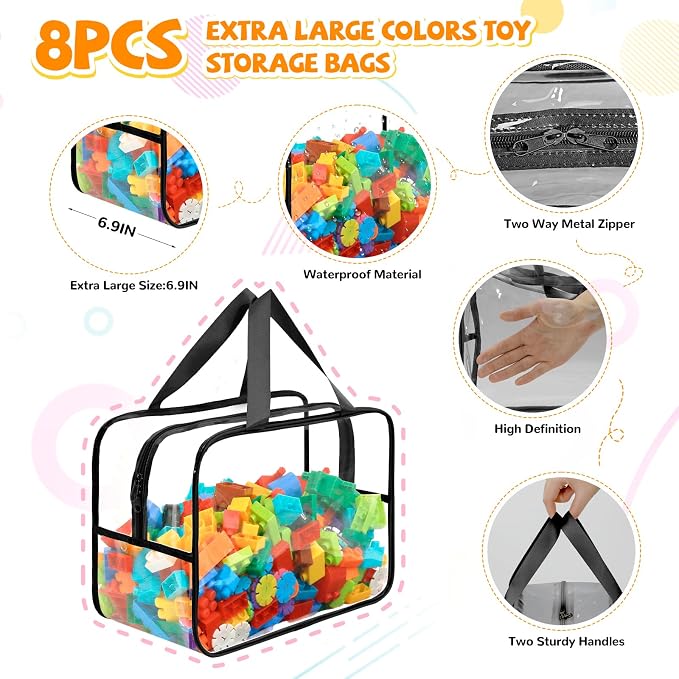 8 Packs Black Widen X-Large Toy Storage Bags 12.6×9.25×6.9In - Image 3