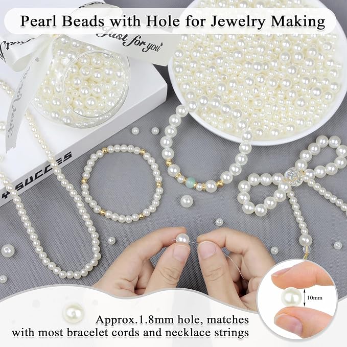 DUQGUHO 10mm Pearl Beads for Crafting White Beads Bulk for Jewelry Making Fake - Image 4