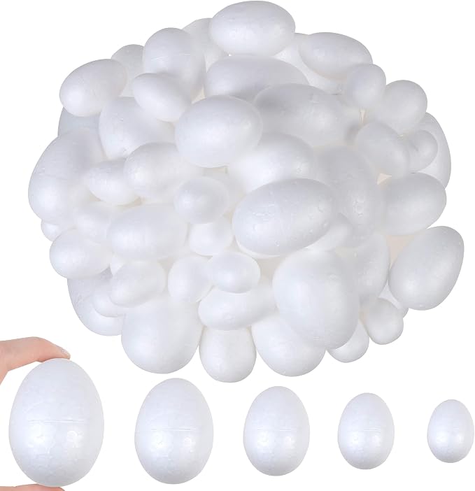DIYASY 50 Pcs Foam Eggs, 3.5-7cm White Foam Eggs Shape Smooth Mixed Craft by HandicraftsandDecoration