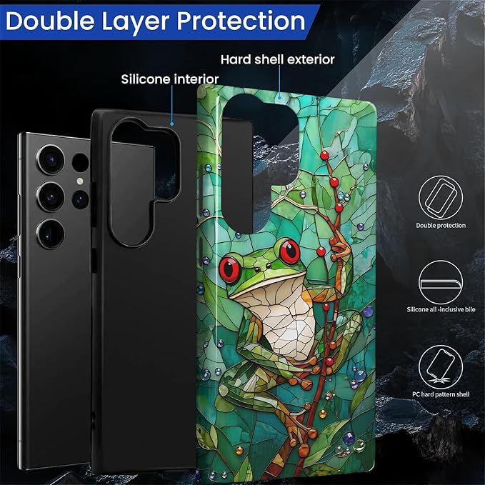 for Samsung Galaxy S24 Ultra Case, Frog Stained Glass Pattern Glossy 2 in 1 - Image 4