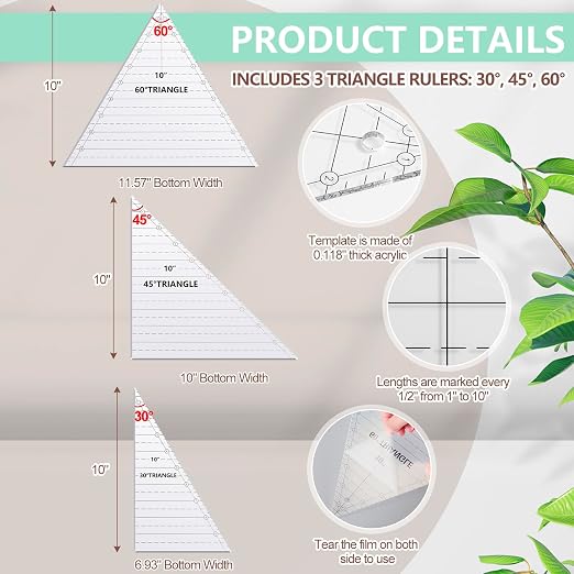Kigley 3 Pcs 30 45 60 Degree Triangle Ruler - Image 2