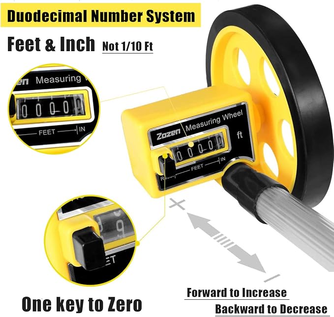 Zozen 4-Inch Measuring Wheel in Feet and Inches, One-Key to Reset | Telescopic - Image 3