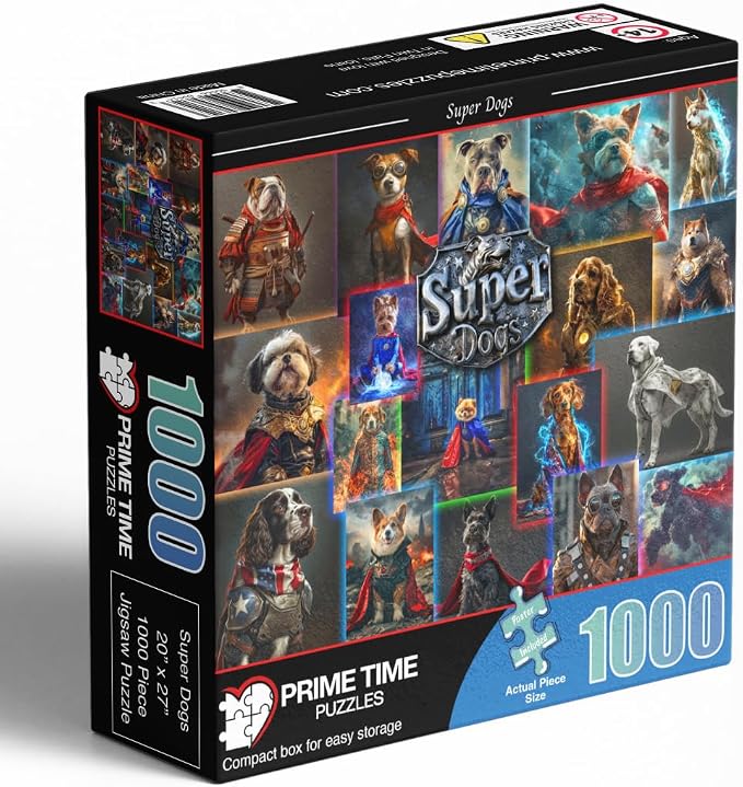 Superhero Dog - 1000 Piece Collage Jigsaw Puzzle - Colorful and Funny Adult - Image 3
