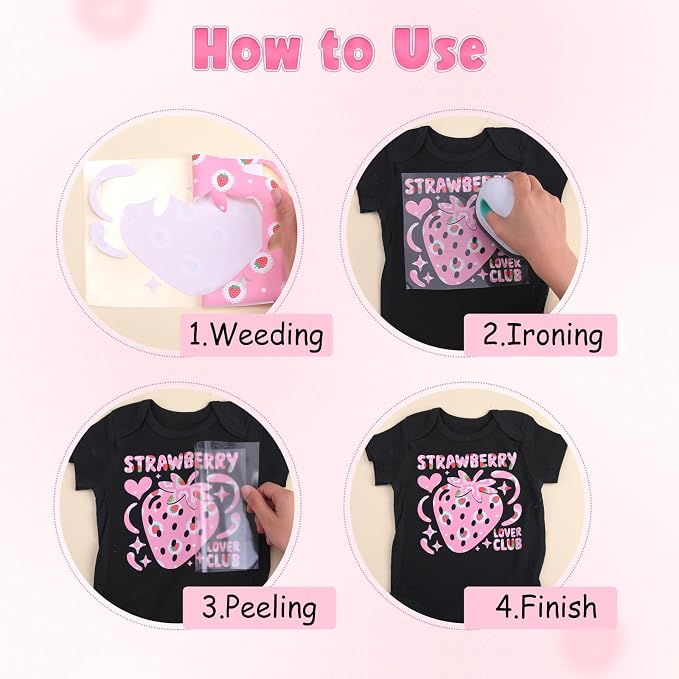 HTVSTD Pink Strawberry Heat Transfer Vinyl 8Sheets 12×10in Iron on Vinyl | - Image 3