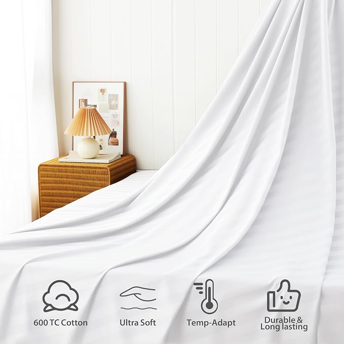 Cotton Flat Sheets Only, 600 TC 100% Cotton Flat Sheet Top Sheet Only, Cal King - Image 2
