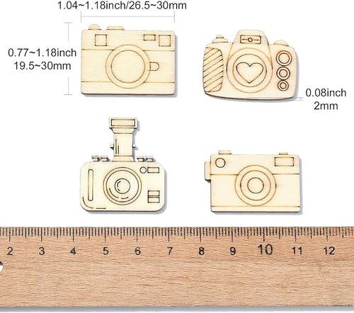 100 Pcs Unfinished Wood Cutouts Camera Wood Shapes Blank Wooden Paint Crafts - Image 2