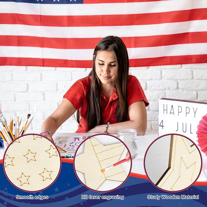 COCHIE 4th of July Stars Wood Crafts to Paint Set of 24, Memorial Day - Image 3