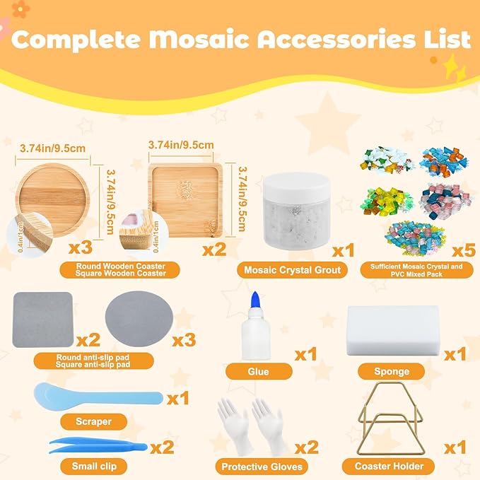 5 Sets DIY Mosaic Kits for Adults Women, Mixed Color Glass Mosaic Tiles Craft - Image 6
