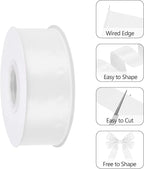 White 1.5 Inch Continuous 25 Yards Satin Wired Ribbon - Image 3