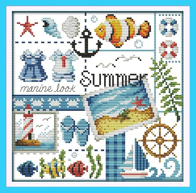 Awesocrafts Unstamped Cross Stitch Kits, Four Seasons of Summer Easy Patterns by Awesocrafts