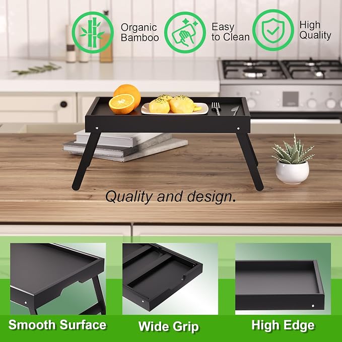 Fibogollo 4 Pack Bamboo Bed Tray Table - Image 4