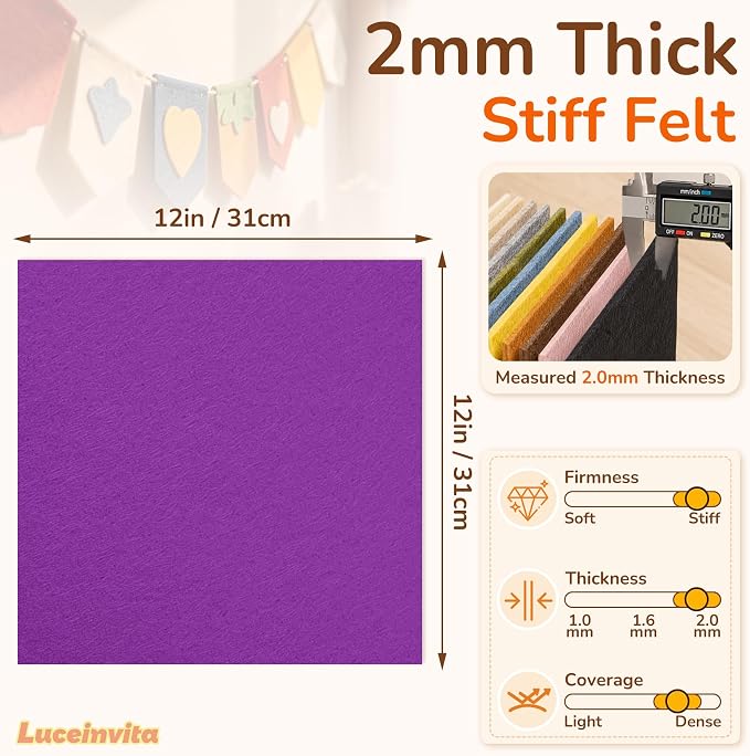2mm Stiff Felt Sheets 12" X 12" | Thick Polyester Felt Material, DIY Craft - Image 3