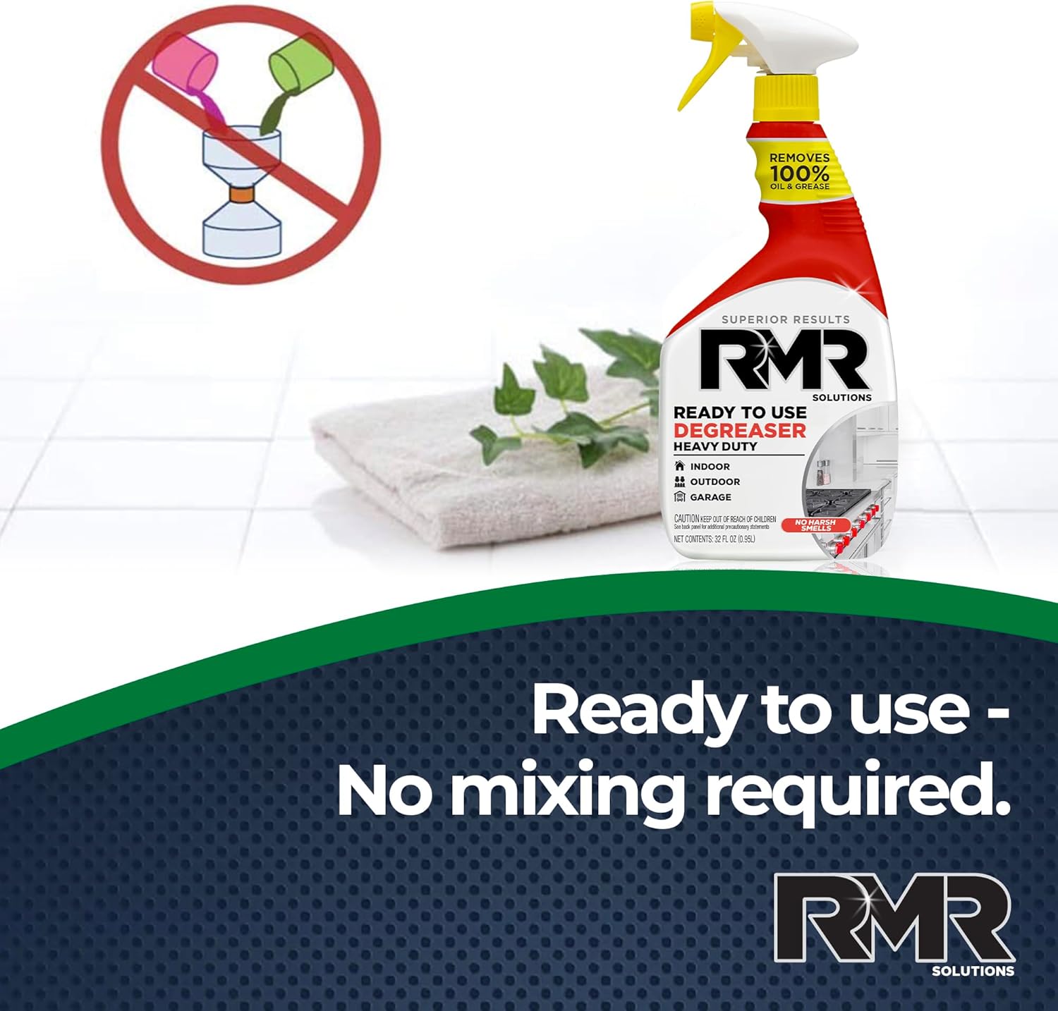 RMR Degreaser and Cleaner - Ready to Use Indoor/Outdoor Formula Works on Contact, For Heavy-Duty Cooking Surfaces, Indoor, Outdoor, Automotive, and Equipment Cleaning, 30 Fluid Ounce