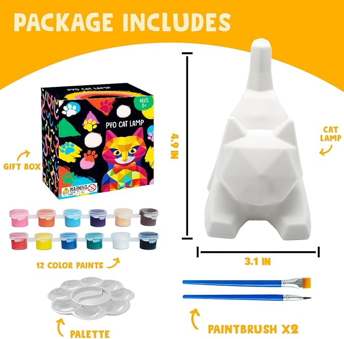 Goody King Paint Your Own Lie Cat Lamp Kit, DIY Cat Crafts Night Light - Image 2