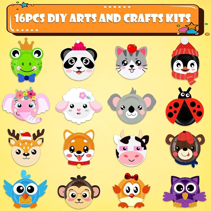 16 Pack Arts and Crafts for Kids, Toddler Crafts Animal Paper Plate Art Kit - Image 4