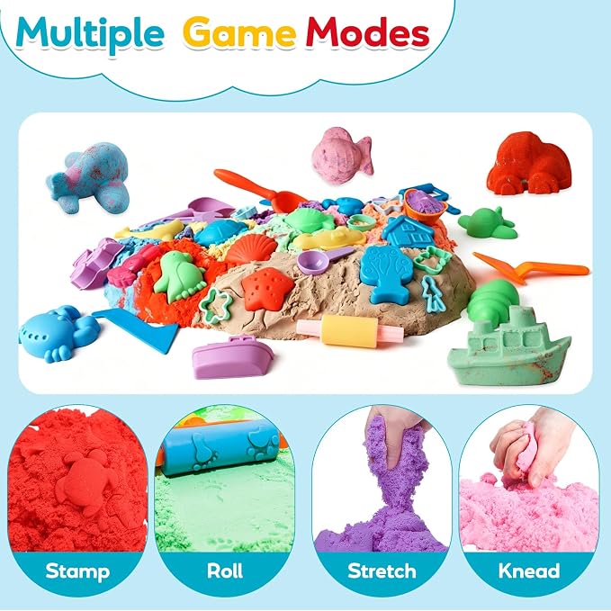 FURWEY Play Sand Set, with 13.3lbs of Colorful Sensory Sand, Plus 15 Tools & - Image 5