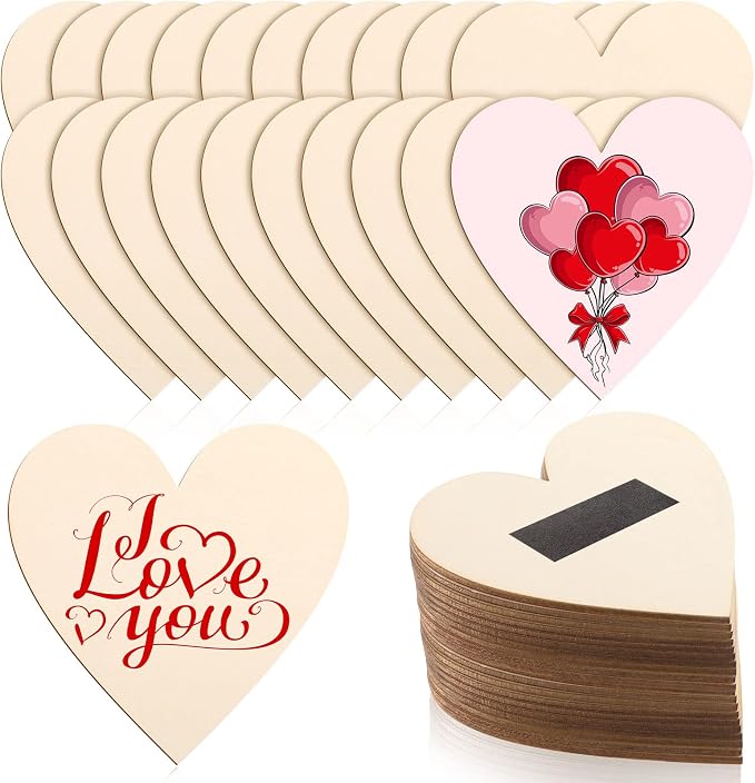 Qunclay 40 Pcs Wooden Heart Magnets by Qunclay