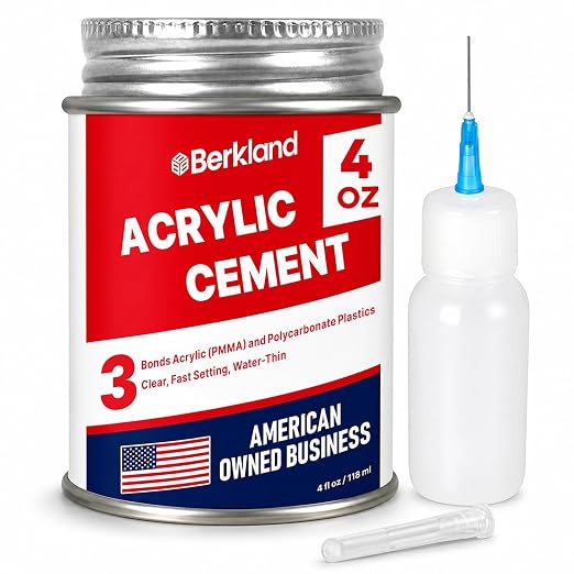 Acrylic Bonding Cement with Applicator Bottle 4 oz, Fast-Setting Glue by BerklandGoods