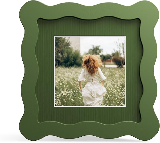 4x4 Picture Frame with Mat for 3x3, Wavy Edge Wooden Real Glass Photo Frame for by THKRLOF