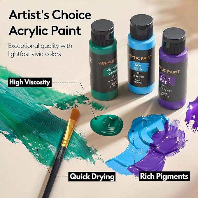 Acrylic Paint Set with 12 Art Brushes, 36 Colors Acrylic Paint - Image 3
