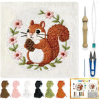 INFUNLY Squirrel Punch Needle Embroidery Kit 8.7 Inch Round Punch Needle Craft by INFUNLY