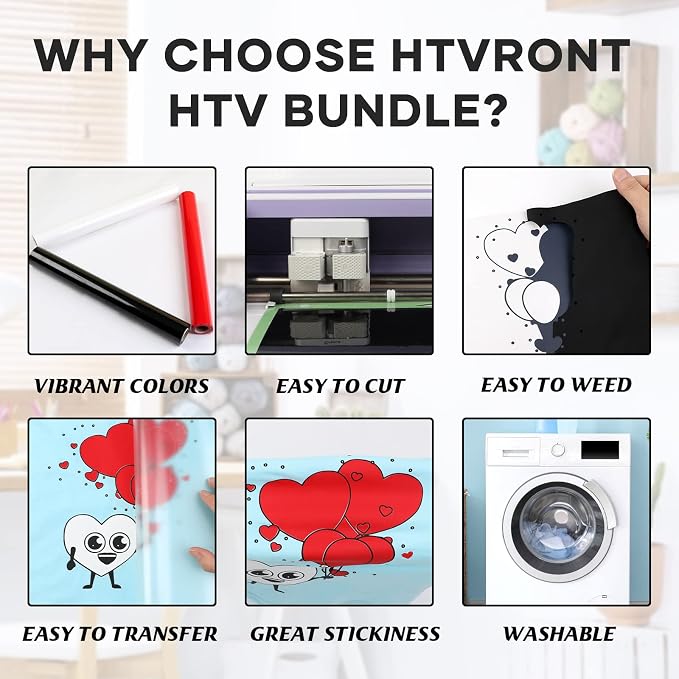 HTVRONT HTV Vinyl Rolls Black White and Red Heat Transfer Vinyl - Image 3