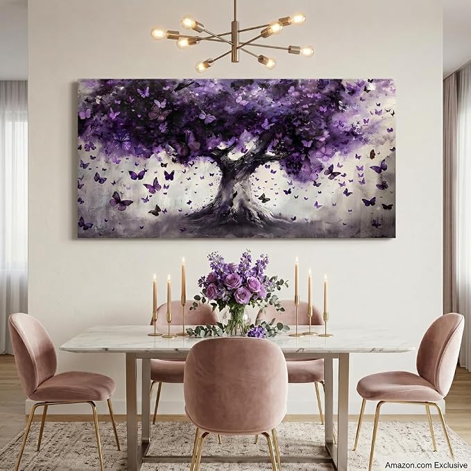 ZESTRILIA Dreamy Purple Butterflies Tree Canvas Wall Art, Enchanted Mystical - Image 2