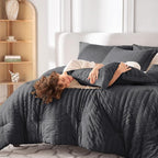 MUXHOMO 7 Pieces Queen Comforter Set, Seersucker Bed in a Bag Queen Size - Image 7