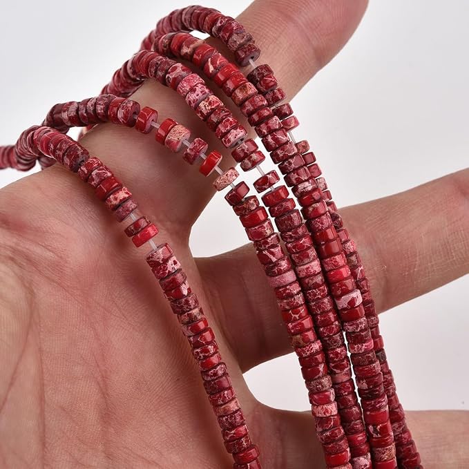 190pcs 4x2mm Red Natural Sea Sediment Imperial Jasper Heishi Disc Rondelle - Image 4