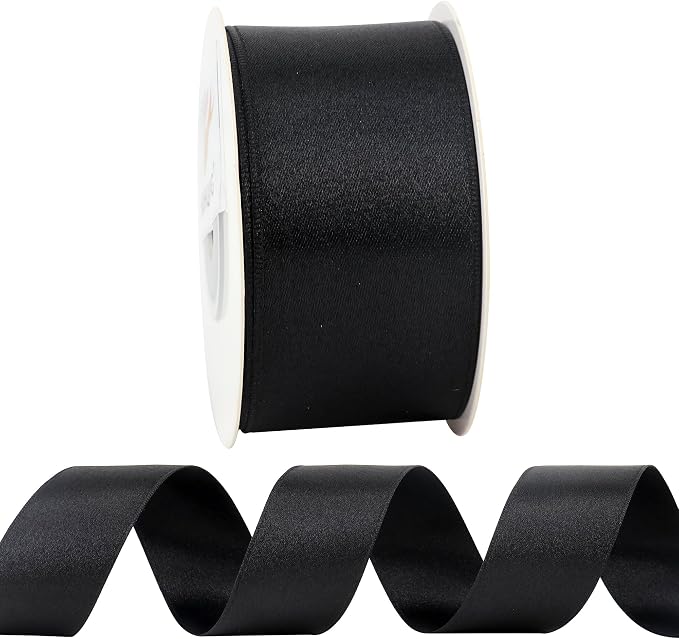 HUIHUANG Black Satin Wired Ribbon 1-1/2 inch Double-Faced Satin Wire Edge Ribbon - Image 3