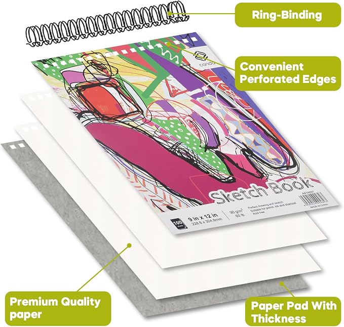 CONDA 9 x 12 Inch Sketchbook, Top Spiral Bound Sketch Pad, 100 Sheets, Durable - Image 5