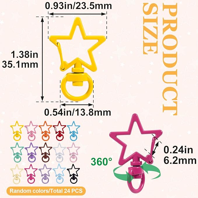 24 PCS Star Swivel Keychain Clasps, Metal Swivel Lobster Clasp | Heavy Duty - Image 2