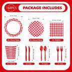 168 Pcs Red Gingham Checkered Party Supplies Scalloped Red and White Checkered - Image 2