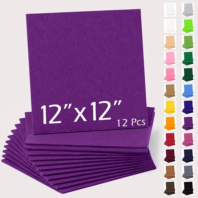 12" x 12" Felt Sheets for Crafts, 2mm Stiff Felt Fabric, Polyester Felt Squares by AblemeDeco