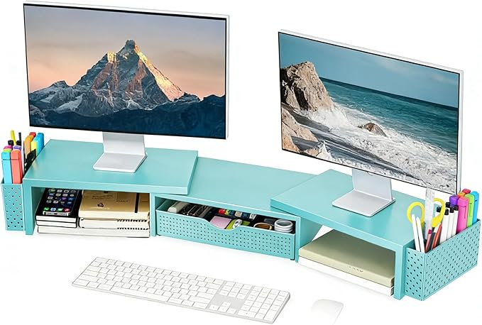 Spacrea Metal Desk Organizers and Accessories, Dual Monitor Stand Riser by Spacrea