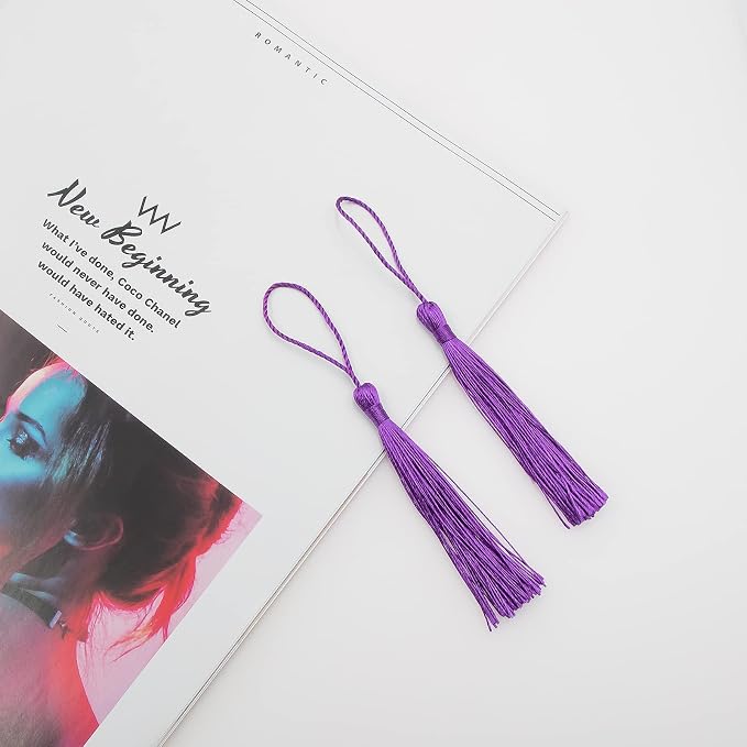 VAPKER 100 Pieces Dark Purple Silky Handmade Soft Tassels 13cm/5-Inch - Image 4