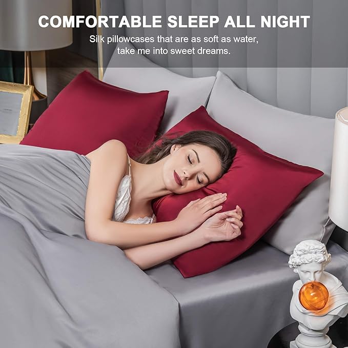 Mulberry Silk Pillowcase for Hair and Skin, Queen Size Cooling Silk Pillow Case - Image 4