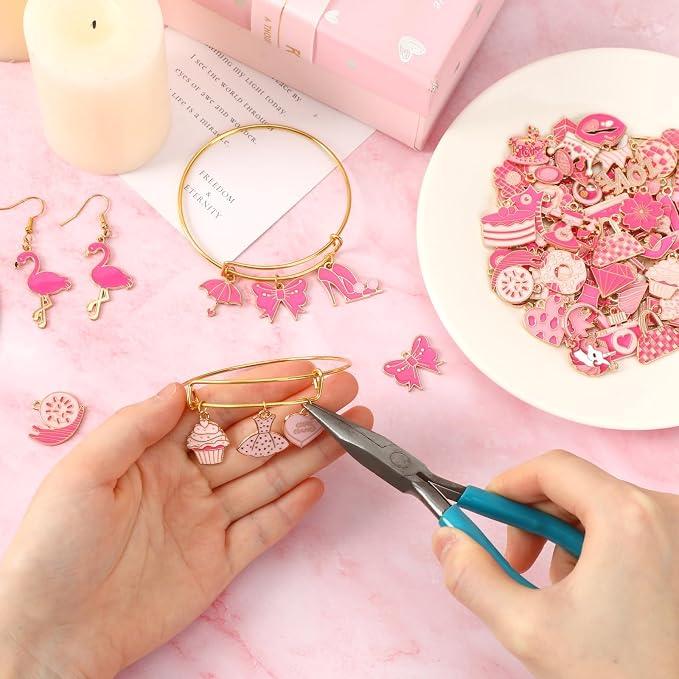 SANNIX 110Pcs/55 Pairs Pink Charms, Valentine Charms - Image 5
